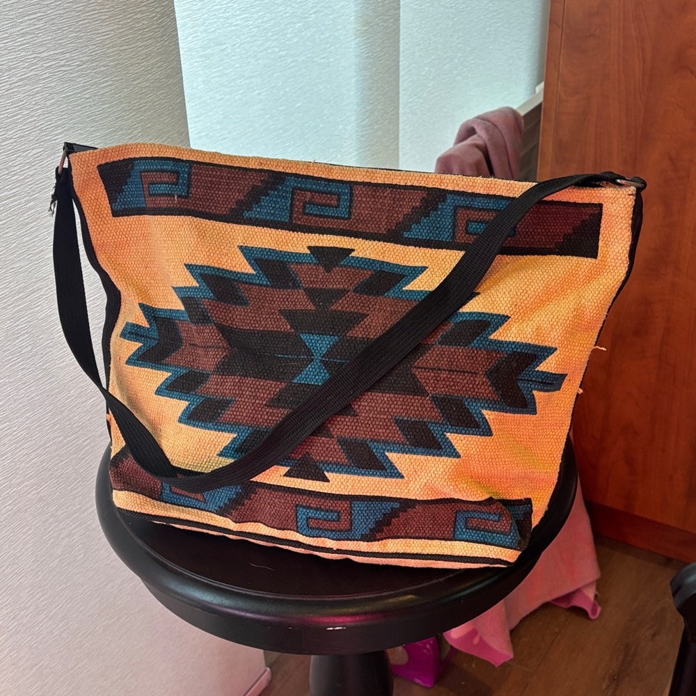 Aztec woven saddle canvas burlap bag purse